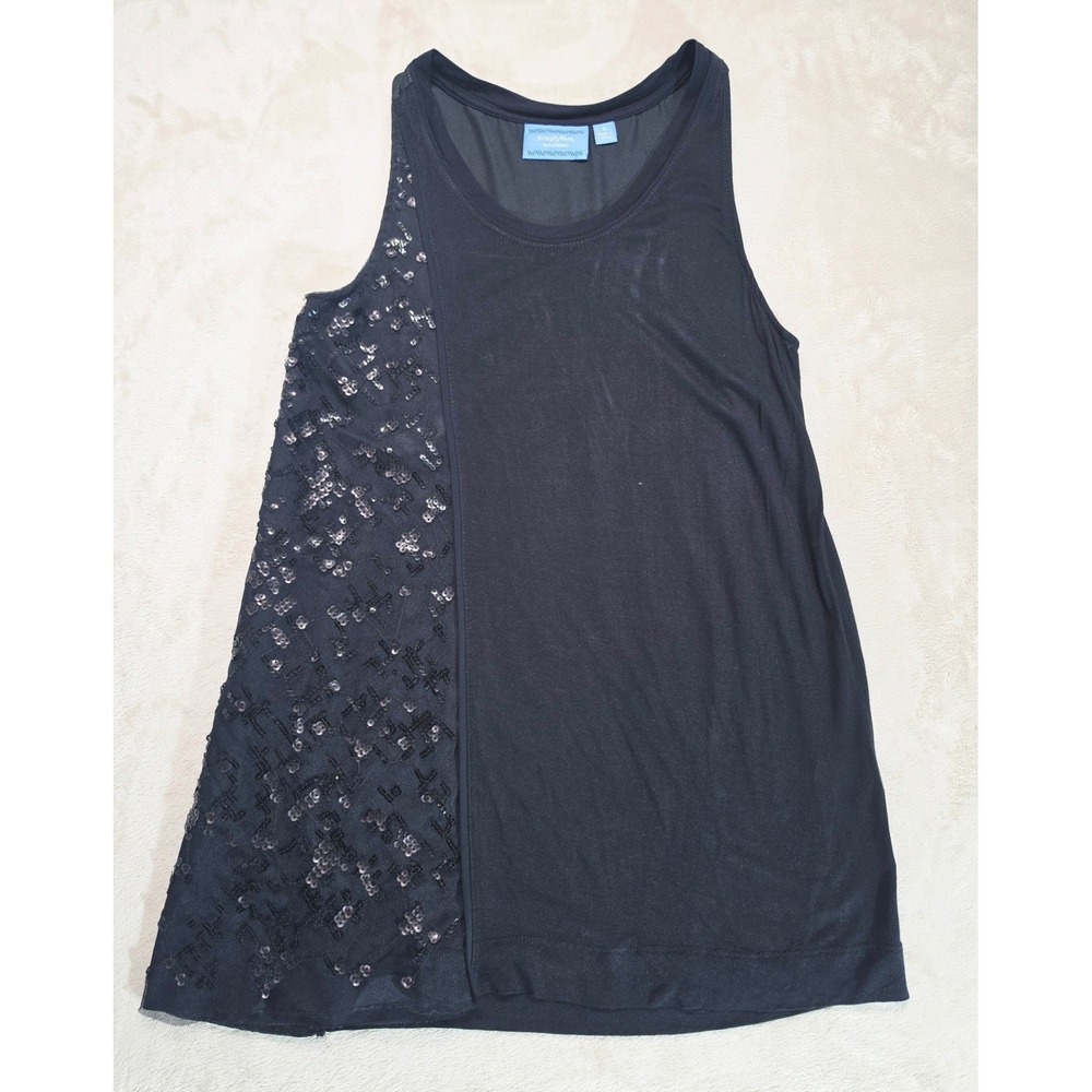 Simply Vera Wang Black Sequin Mesh Side Panel Sleeveless Tunic Tank Top‎ Women S